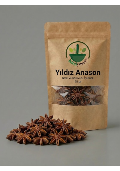 İxirciyusuf Yıldız Anason Star Anise Whole Star Anise Badian Illicium Verum Doğal Kurutulmuş 50 G