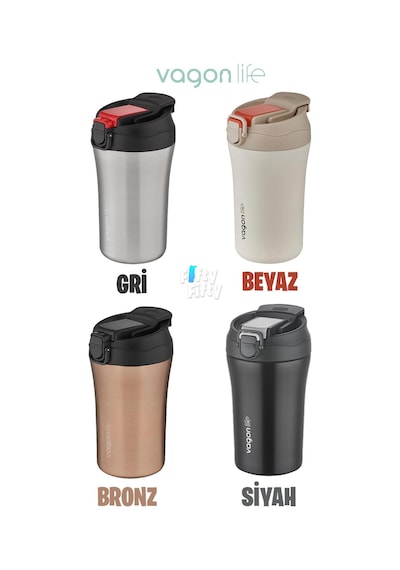Vagonlife Fiftyfifty Çift Kapak Sistemli Pipetli/pipetsiz 400ml Çelik Mug Ff2004vgn Siyah