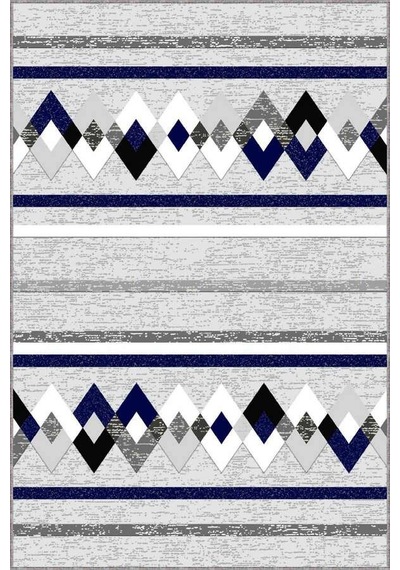Lacivert Zigzag Kaymaz Taban Makinede Yıkanabilir Halı Rt08n11