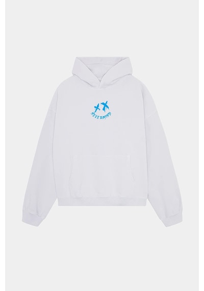 Nevermind Unisex Siyah Kapüşonlu Sweatshirt - Mavi Baskılı Oversize Hoodie Beyaz