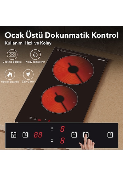 Kumtel HV3-02 Elektrikli Vitroseramik Cam İkili Ankastre Ocak