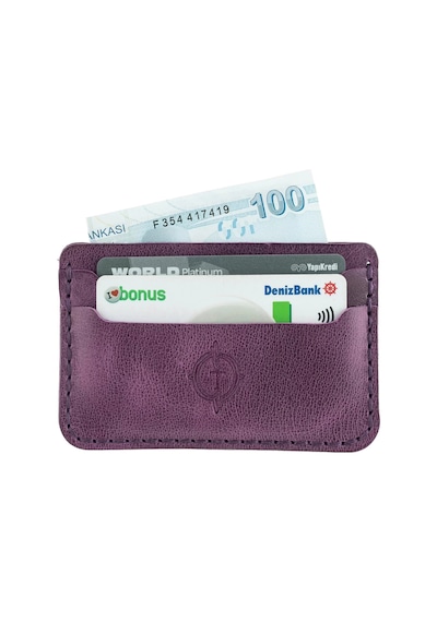 Twingold İsme Özel Yatay Kartlık - %100 Rainbow Deri - A011001 - Mor Mor