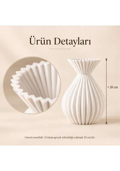 Ahenk Serisi Dekoratif Vazo 20 Cm Kuru Çiçek Ve Pampas Vazosu Beyaz