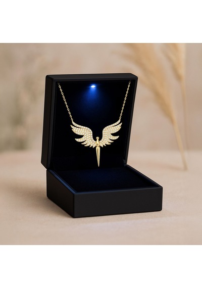 Işıklı Kutuda Mikail Meleği Altın Kaplama Gümüş Kolye Gold