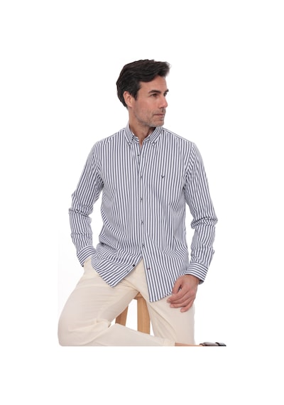 Slim Fit Uzun Kol Likralı Çizgili Yaka Düğmeli Hediye Kutulu Erkek Gömlek Fs-003669 - Lacivert-2434