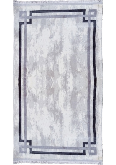 Gri Renkli Çerçeveli Modern Kaymaz Makine Dokuma Halı - Ay013r Beyaz, Bej, Krem