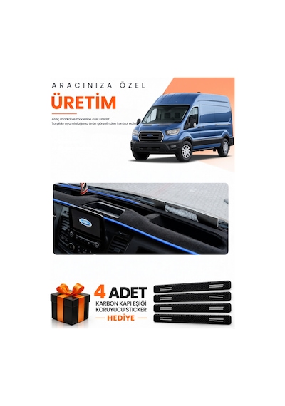 Ford Transit Tip 1 2020-2025 Uyumlu Torpido Koruma Örtüsü Oto Kılıfı - Siyah Mavi