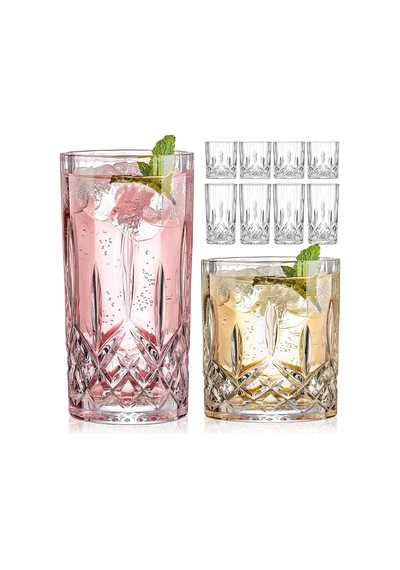 İçme Bardakları, 8 Parça Kristal Cam Bardaklar, Karışık Züccaciye Seti, 4 Adet Kristal Eski Moda 325 Ml Highball Diğer