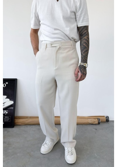 Bej Dokulu Basic Kumaş Pantolon Bej