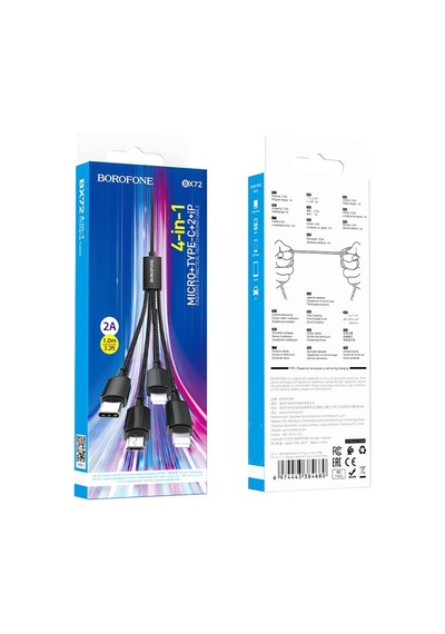 4in1 Usb Kablo Lightning + Micro + Type-c 4'ü 1 Arada Lightning/micro-usb/usb-c İçin Şarj Kablosu 1metre 2a Akım Bx72 2x Lightning+type-c+micro Uçlu Kablo