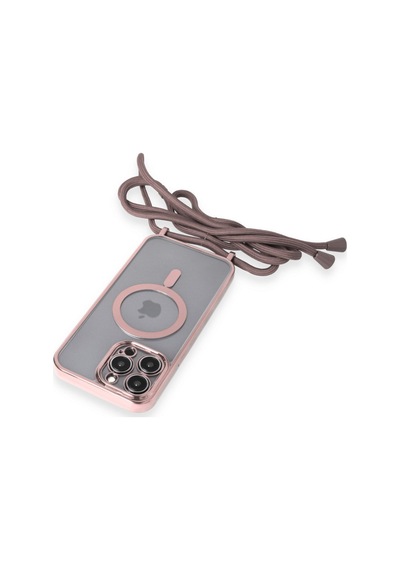 Apple iPhone Uyumlu  12 Pro Max Uyumlu Kılıf Divo Lazer Askılı Magsafe Kapak - Pembe