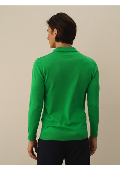 Xint Yeşil Regular Fit Polo Yaka Pamuklu Kazak 801743