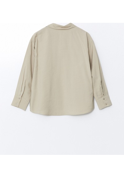 Lcw Vision Bej Oversize Saten Kadın Gömlek