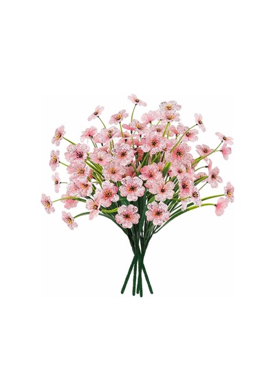 6lı Set Yapay Çiçek Sazlı Mine Pembe Renk 5 Dallı 33cm