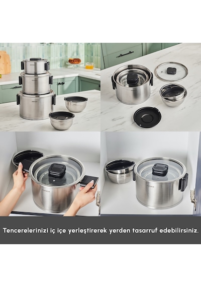 Karaca Çelik Tencere Ve 12 Kişilik Çatal Bıçak Kaşık Takımı 2 Li Set Çelik