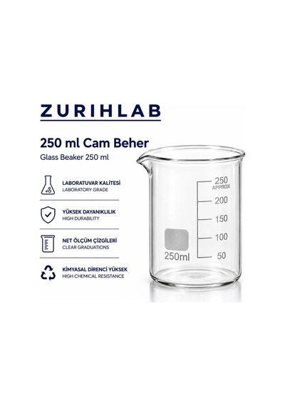 Cam Beher 250 Ml - Dereceli Laboratuvar Ölçü Kabı Diğer