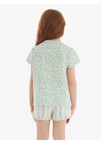 Kız Çocuk T-shirt 51824 - Çiçek Baskılı Baskılı