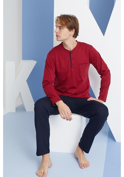 Kly Erkek Uzun Kol Midi Yaka Bordo Pijama Takımı C9t2n5o0 001