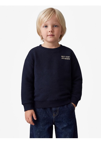 Koton Nakışlı Uzun Kollu Bisiklet Yaka Oversize Sweatshirt Lacivert 7wmb10150tk