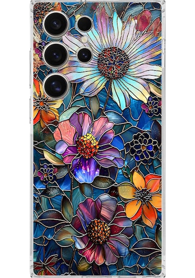 Printify Samsung Galaxy S25 Ultra İle Uyumlu Vitray Mücevher Flora Tasarımlı Şeffaf Silikon Kılıf Şeffaf