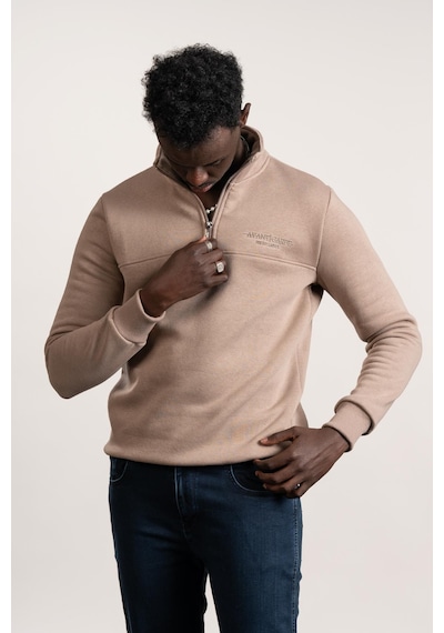Fbı Fermuarlı Dik Yaka 3 İplik İçi Şardonlu Slimfit Sweatshirt Kahverengi