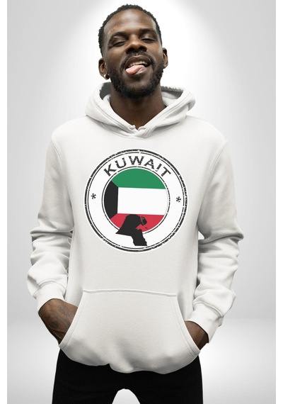 Kuveyt Bayrağı Kadın Erkek Beyaz Kapüşonlu Sweatshirt Hoodie Beyaz