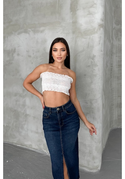 HLT Jeans Koyu Mavi Kadın Regular Fit Yüksek Bel Uzun Maxi Boy Denim Kot Etek Merry-4095 Koyu Mavi