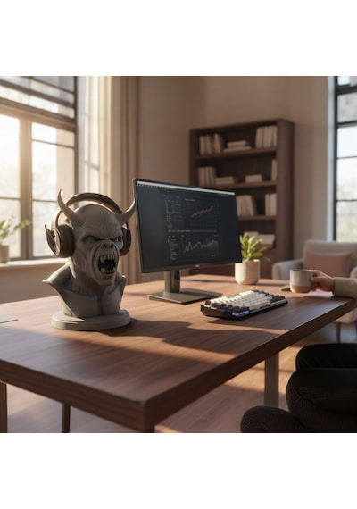 Happy3dworld İblis Büstü Kulaklık Standı, 3d Baskı Horror Gotik Gaming Dekor