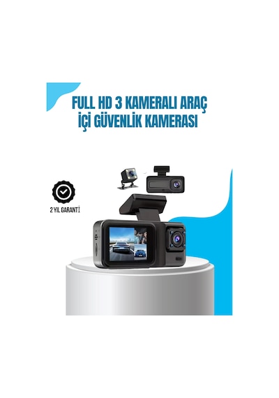 3 Kameralı Araç İçi Kayıt 1080p Full Hd Gece Görüşlü Wi-fi Bağlantılı