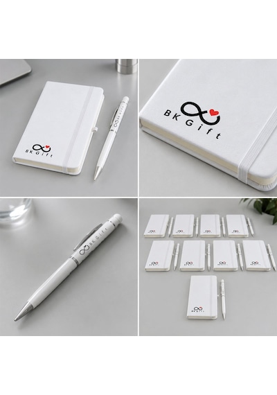 Logonuza Özel 10 Adet 923-914 9 X 14 Termo Deri Defter Ve Touch Pen Kurumsal Hediye Seti Beyaz