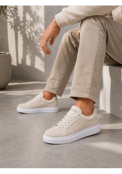 Günlük Rahat Taban Bağcıklı Sneaker Spor Ayakkabı Bej