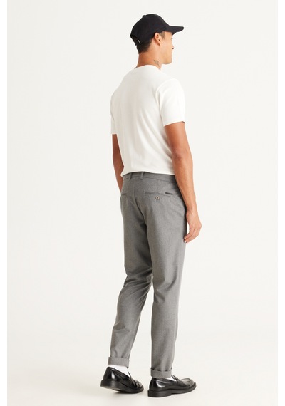 AC&Co / Altınyıldız Classics Erkek Grı Slim Fit Dar Kesim Beli Bağlamalı Desenli Esnek Pantolon Gri