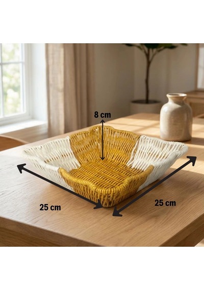 Kare Dalgalı Çift Renkli Plastik Rattan Ekmek Ve Meyve Sepeti - Çok Amaçlı Banyo Ve Mutfak Düzenleyici - Yıkanabilir Tezgâh Üstü Organizer Bx40 Diğer