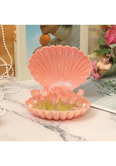 Led Işıklı Kendin Yap Deniz Kabuğu Tasarımlı Lale Lamba Pembe