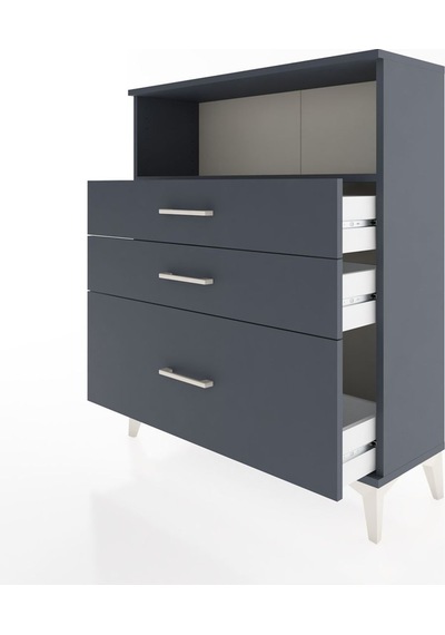 Arges Şifonyer Tek Raflı 3 Çekmeceli 88x30x106 Antrasit-antrasit Antrasit
