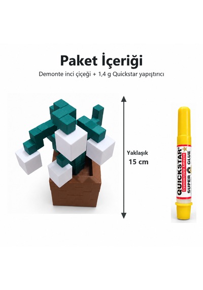 Piksel İnci Çiçeği Biblo - 3d Baskı, Minecraft Esintili Beyaz