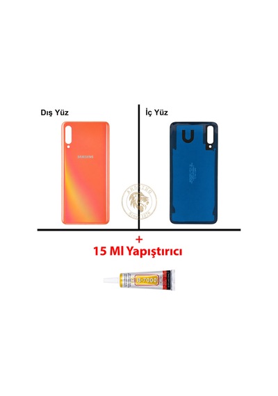 Samsung Galaxy A50 Mercan Renk Arka Kapak + B7000 Yapıştırıcı Arka Cam Batarya Kapağı Pil Kapağı Lazer Kesim Back Cover Galaxy A50 Uyumlu