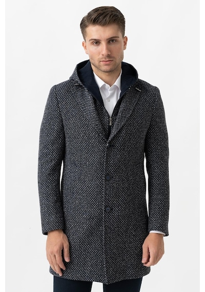 White Stone Ancona 4024 Slim Fit Kapüşonlu Ceket Yaka Pamuklu Kaban Laci-Laci Lacivert