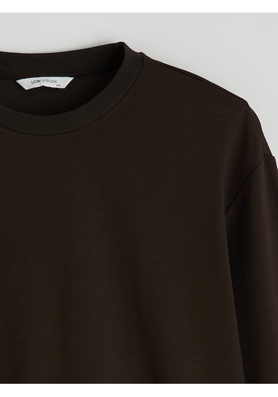 Lcw Vision Kahverengi Bisiklet Yaka Erkek Sweatshirt