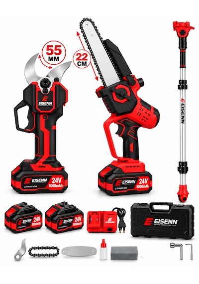 Eisenn Ultra Güç 55 Mm Dijital Makas + 22 Cm Otomatik Yağlamalı Dijital Testere +2.2 Mt Teleskop Süper Bahçe Seti