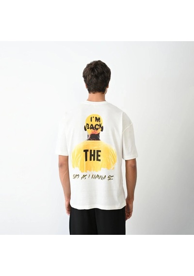Erkek Baskılı T-shirt Kısa Kol Bisiklet Yaka Regular Fit Rahat Kalıp Günlük Tişört- Beyaz Beyaz