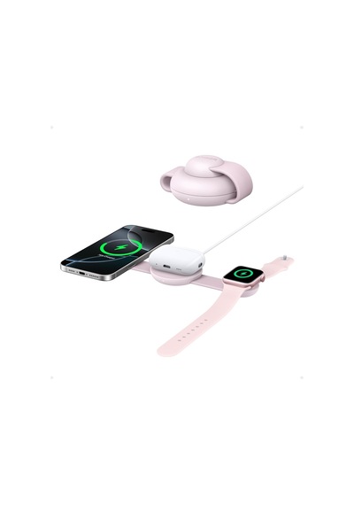 Maggo 3in1 Kablosuz Katlanır Şarj B25m8, Pembe