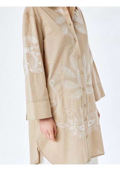 Koton Pamuklu Floral İşleme Detaylı Gömlek Yaka Uzun Oversize Tunik Kahverengi Desenli 5sak60009ew Kahverengi Desenli Koton Pamuklu Floral İşleme Detaylı Gömlek Yaka Uzun Oversize Tunik Kahverengi Desenli 5sak60009ew Kahverengi Desenli