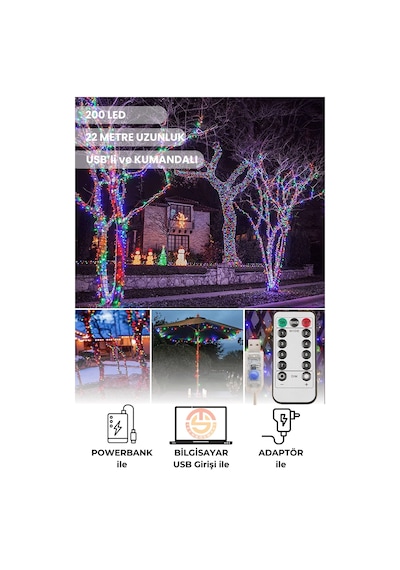 Technosmart 200 Ledli Usbli Kumandalı 8 Modlu Şerit Led Işık Parti Süsleme Organizasyon RGB