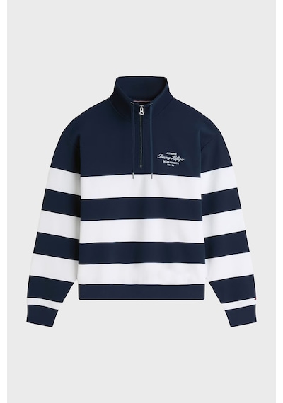 Tommy Hilfiger Relaxed Fit Fermuarlı Yaka Çizgili Sweat Erkek Sweat Mw0mw43190 Dcc Lacivert