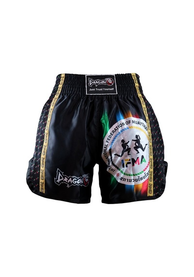 Dragondo Mt2025 Ifma Logolu Muaythai Şortu Baskılı Muay Thai Şortu Siyah
