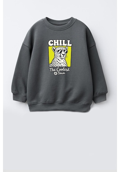 Monila Erkek Çocuk 3 İplik Kumaş Leopar Baskılı Pamuklu Sweatshirt Antrasit