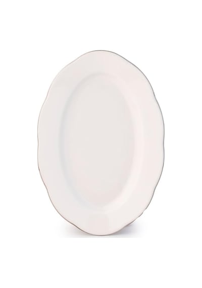 Tr 4453 Yonca Porselen Platin Fileli Kayık Tabak Seti - Oval Kahvaltılık Sunumluk Seti 25cm 2 Adet Diğer