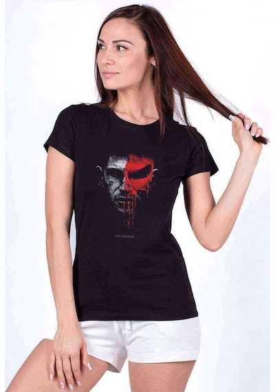 The Punisher Baskılı Siyah Kadın Tshirt (534297609)