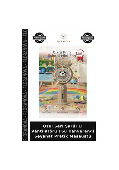 Özel Seri Şarjlı El Vantilatörü F68 Kahverengi Seyahat Pratik Masaüstü